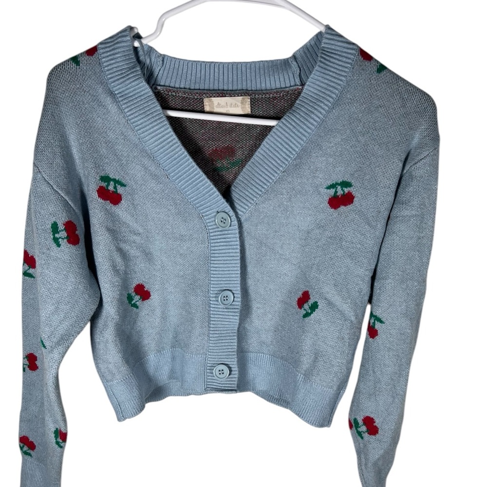 Blue Cherry Button Front Cardigan  Women's Sweater Size XS